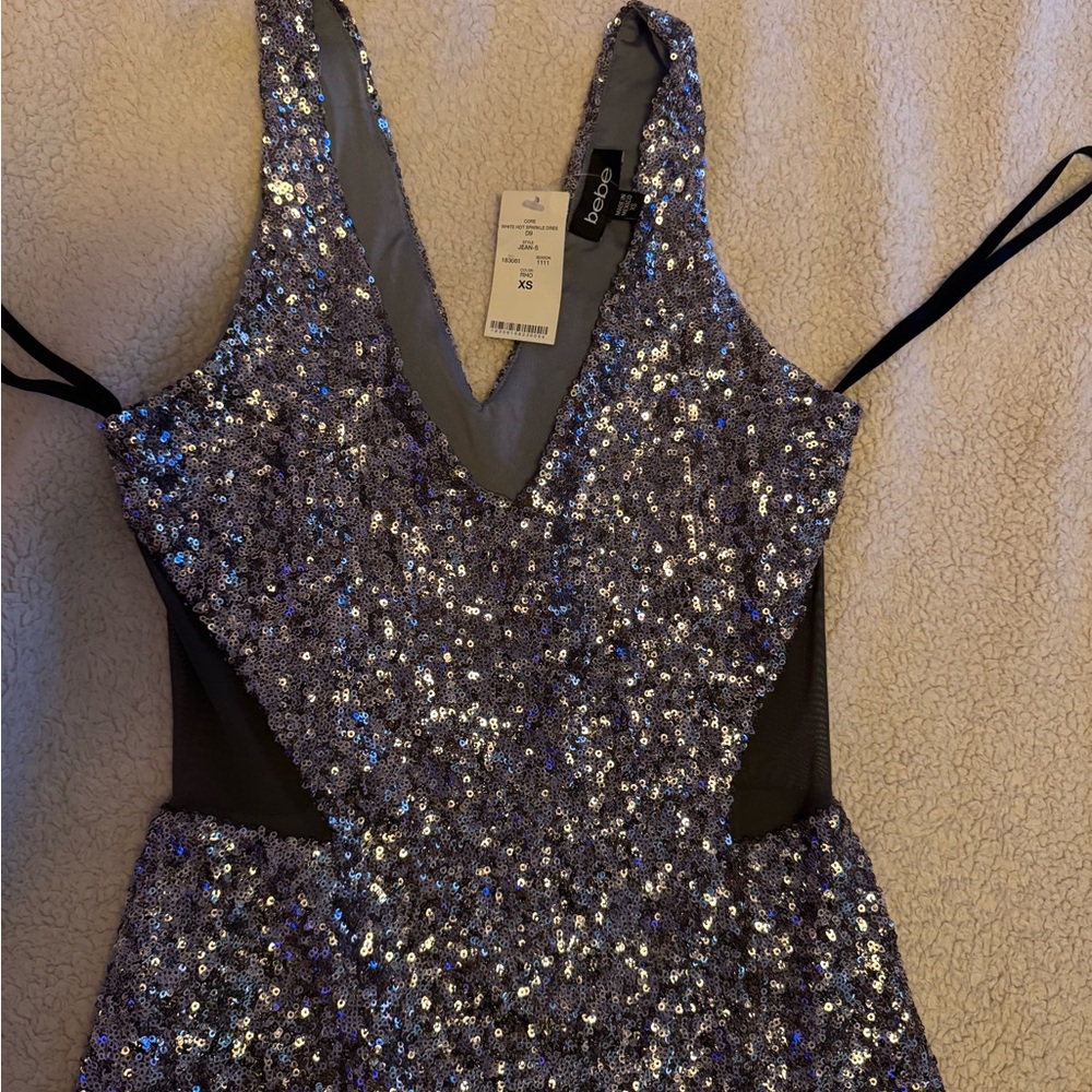 Bebe Glittering Silver Mini Dress - Picture 2 of 8